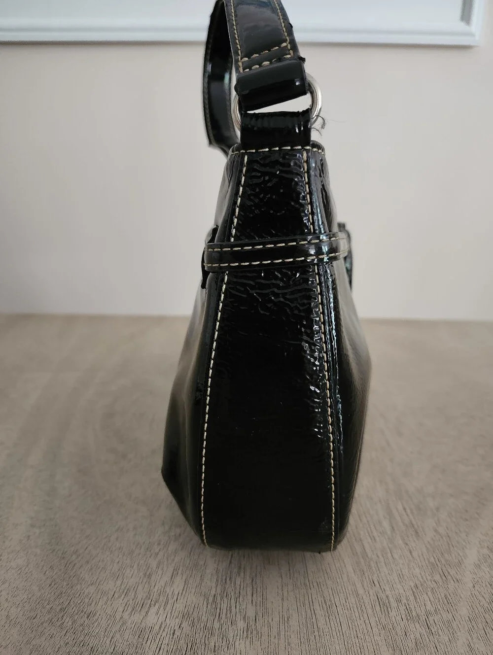 The Sak Black Patent Shoulder Bag with Contrast Stitching New No Tag